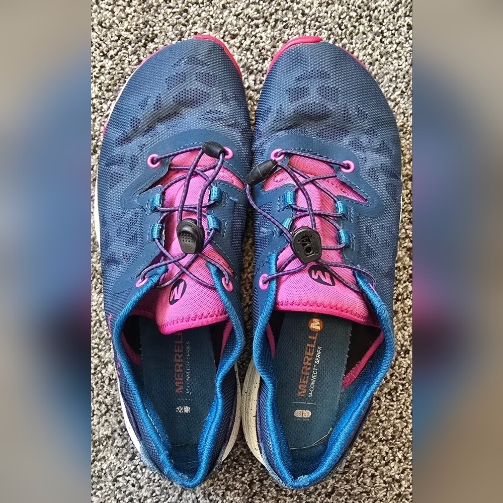 Merrell Womens J69938 Allout Shine Blue Wing Shoe Blue/Fucshia Barefoot Size 7.5 - Picture 3 of 10
